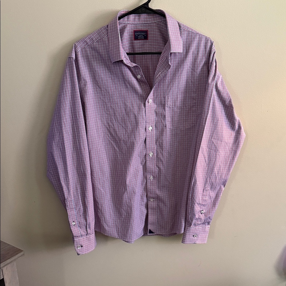 UNTUCKit Men's Casual Pink Plaid Shirt